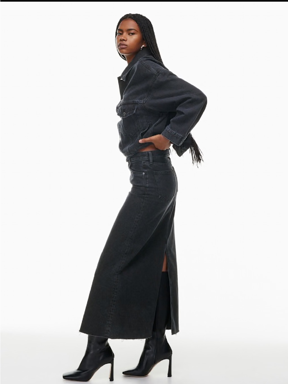 Denim Forum Aritzia Nina Maxi Midi Long Black Denim Skirt High Rise 90s Festival